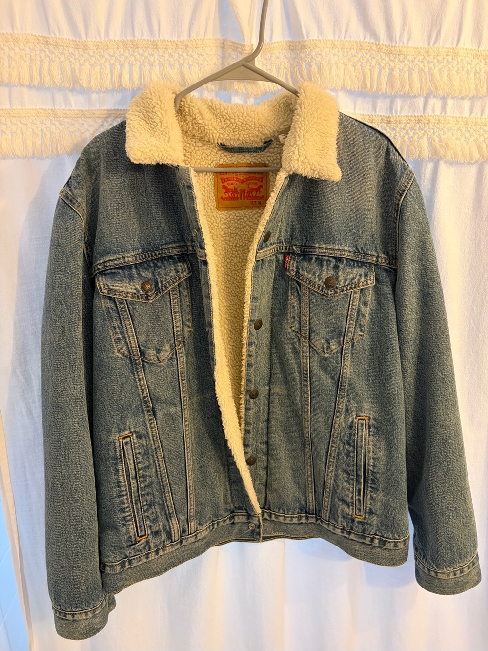Levi's Light Blue Denim Sherpa Lined Jacket with Cream Collar